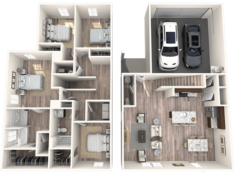 Floor plan for 4 beds, 2.5 baths, 1966 sqft